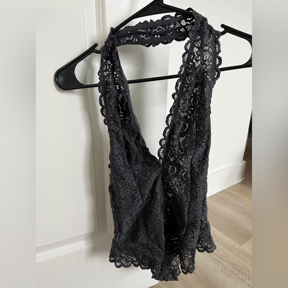 Gray lace halter body suit